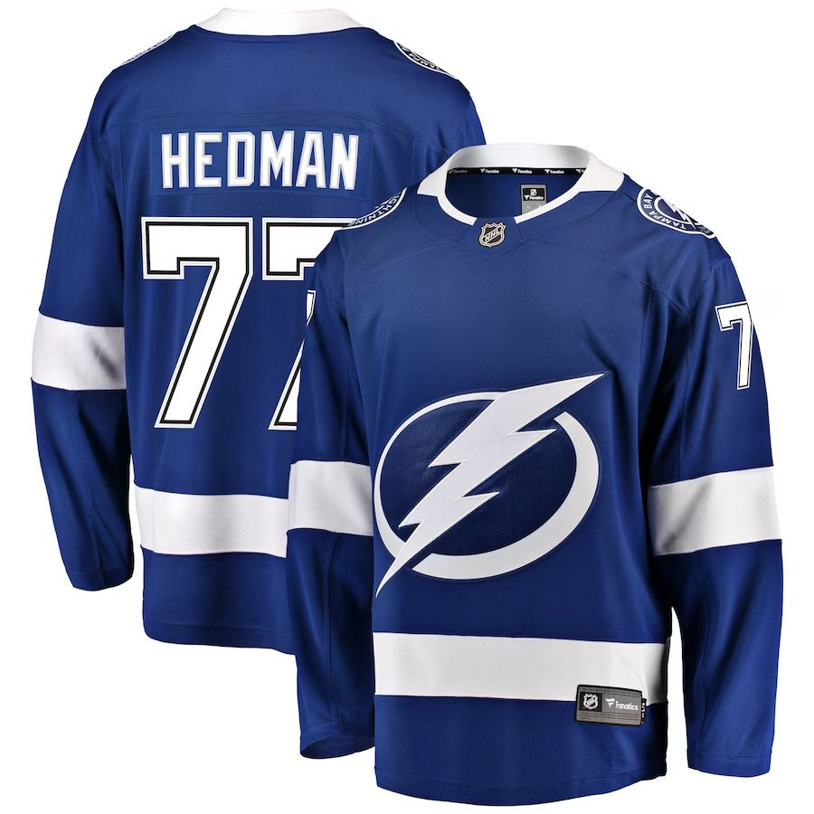Men Tampa Bay Lightning #77 Victor Hedman Fanatics Branded Blue Home Breakaway Player NHL Jersey
